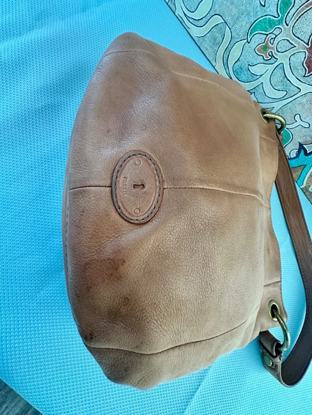 Fossil Taupe Leather Shoulder Flap Hobo